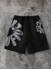 Bolty 1pc Tween Boy Minimalist Pattern Drawstring Waist Shorts, Suitable For School And Spring Wear, Commuting, Daily Casual, Vacation, Travel, Sports, Spring, Summer, Fall, Winter, Back To School - Black - View 5