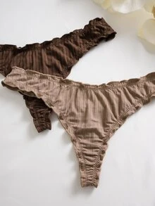 Lowkey Lull 5pcs/Set Casual Ruffle Edge Striped Thong Panties Panties Set - Multicolor - View 3