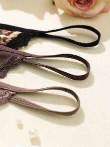Lowkey Lull 5pcs/Pack Women's Lace Patchwork Bow Tie Leopard Print Thong Panties - Multicolor - View 4