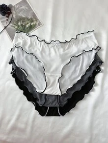 Lowkey Lull 舒適透氣的女性三角褲，有褶邊設計，三種顏色組合包 - 彩色 - 查看 5