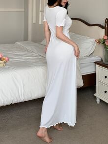 Côtesoire 优雅蝴蝶结撞色女式睡衣连衣裙 - 白色 - 查看 2