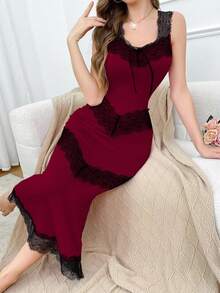 Côtesoire Form-Fitting, Elegant Lace Patchwork Mermaid Nightgown For Women Burgundy Dress - Burgundy - View 7