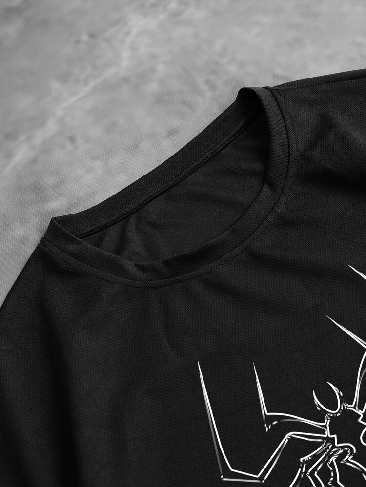 Sport MetroGents Kaos Olahraga Kasual Lengan Pendek Motif Laba-laba untuk Pria - Hitam - View 4