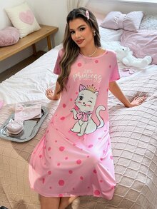 SweetSlumber Women's Cute Cat & Polka Dot Letter Print Nightgown, Moo Moo - Multicolor - View 4