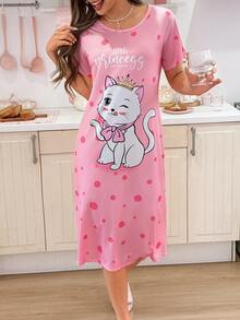 SweetSlumber Women's Cute Cat & Polka Dot Letter Print Nightgown, Moo Moo - Multicolor - View 3