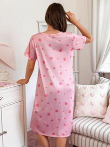 SweetSlumber Women's Cute Cat & Polka Dot Letter Print Nightgown, Moo Moo - Multicolor - View 2