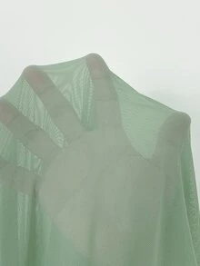 SHEIN BAE 春夏女款披肩式細肩帶抓皺A字優雅洋裝，婚禮賓客禮服、情人節洋裝、生日洋裝、畢業禮服 - 薄荷綠 - 查看 3