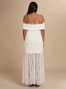 SHEIN BAE CURVE 大尺碼女款黑色露肩長洋裝，優雅洋裝 - 白色 - 查看 4