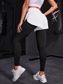 Powerista 2合1高腰日常運動緊身褲 縮短版運動緊身褲 跑步瑜伽工作室網球健身房 室內外穿著 黑白配色 - 黑與白 - 查看 5
