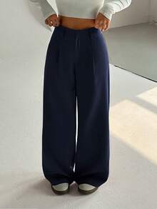 Flirla Women's High-End Elegant Slim Fit Casual Wide Leg Pants Fall Cloth For Women - Navy Blue - View 6