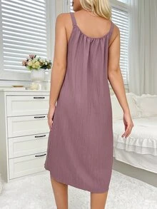 SHEIN Solid Color Women's Homewear Lounge Dress, Moo Moo - Dusty Pink - View 2