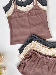 Lullawish 6pcs Women's Pajama Set Bow Decor Lounge Set - Multicolor - View 4