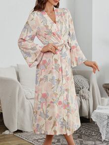 Lullawish Large Floral Ladies' Bathrobe Luxe Loungewear, Cozy And Elegant Details, Fall & Winter - Multicolor - View 7