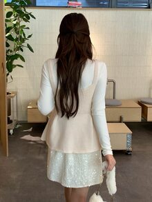DAZY Atasan Rajut Kasual Romantis Gaya Korea untuk Wanita, Model Kamisol untuk Kencan Musim Gugur dan Sehari-hari, Warna Aprikot - Berwarna merah muda - View 2