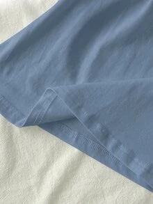 Tseoso 女款新款棉感灰藍色 95%棉半排扣 T-shirt，四季百搭，適合秋冬居家穿著 - 霧霾藍 - 查看 7