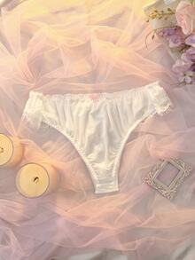 DelicateAllure Women's Lace Patchwork Sweet 3D Bow Decor Triangle Panties - White - View 2