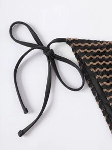 Travachic 女款度假波浪紋理掛脖綁帶比基尼兩件式泳衣套裝 - 彩色 - 查看 4