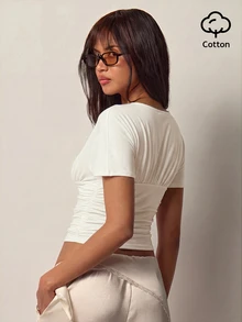 COSMINA 女款休閒百搭白色T恤 - 白色 - 查看 2