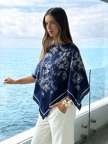 Aloruh 女款春夏度假新款船領圍巾上衣，適合度假、約會、海灘、海邊 - 藏蓝色 - 查看 6