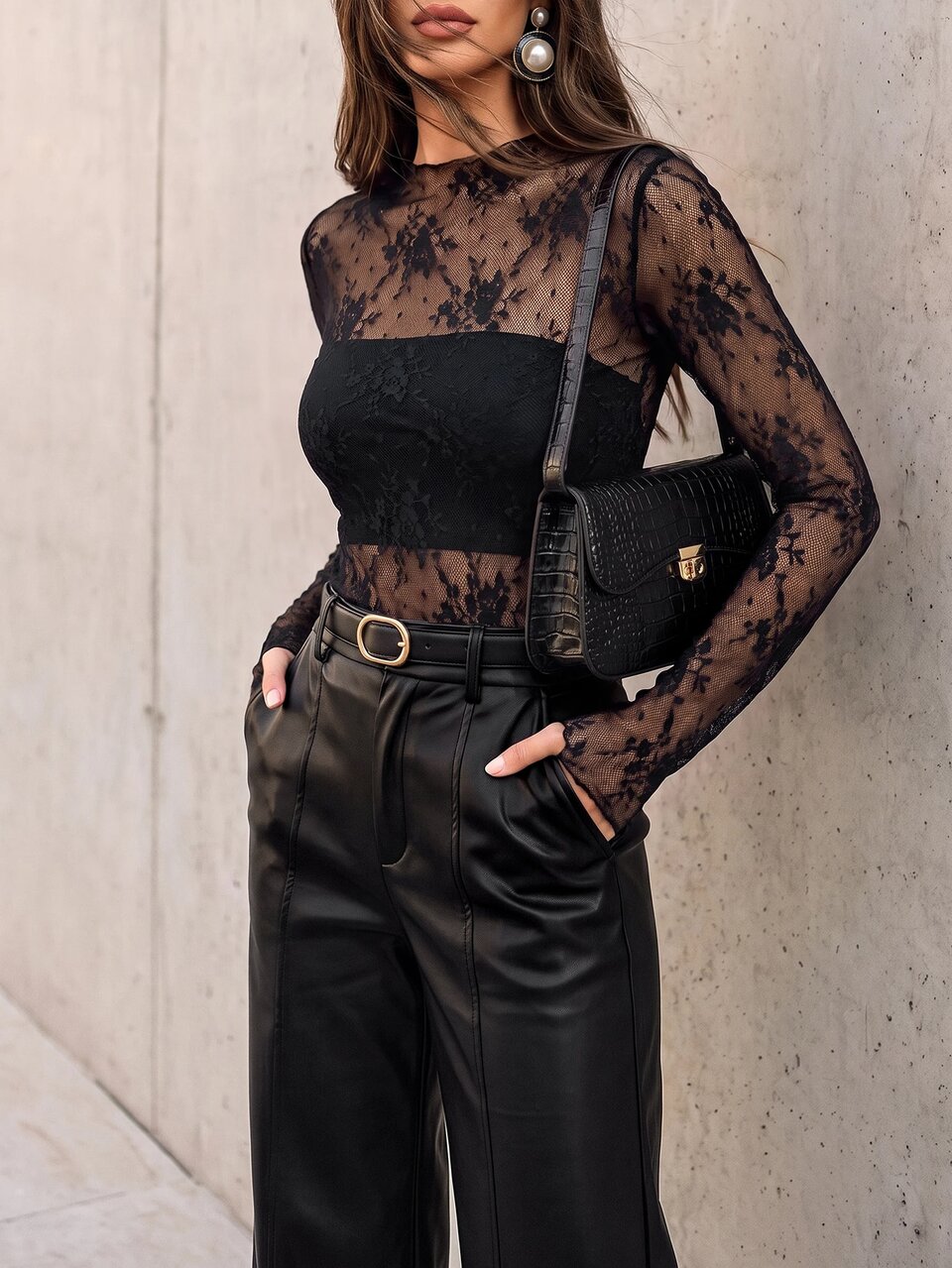 Women's Lace See-Through Thumb Hole Elegant Sexy Top, Suitable For Halloween Party Night Club Navy Blue Floral Autumn