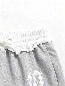 SHEIN 青少年女孩抽繩腰數字圖案休閒日常運動長褲 - 淺灰色 - 查看 5