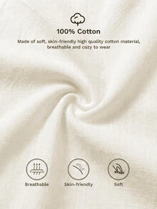 SHEIN LUNE 女款 100% 純棉休閒法式浪漫巴黎風純色 V 領喇叭袖前打結上衣，春秋米白色綁帶度假上衣 - 杏色 - 查看 4