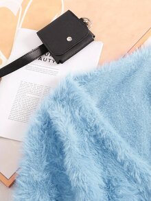 CosyJoli Plus Size Women's Solid Color Long Sleeve Fuzzy Short Knit Cardigan Winter - Blue - View 6