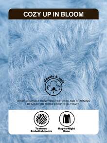 CosyJoli Plus Size Women's Solid Color Long Sleeve Fuzzy Short Knit Cardigan Winter - Blue - View 5