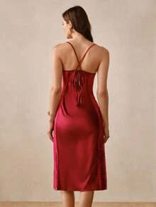 Hourtrue Women's 2 Pieces Sexy Elegant Evening Gown Pajama Set - Burgundy - View 3