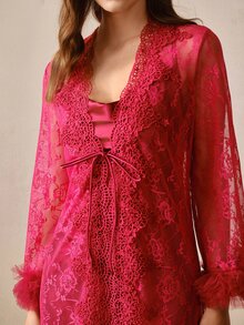 Hourtrue Women's 2 Pieces Sexy Elegant Evening Gown Pajama Set - Burgundy - View 10