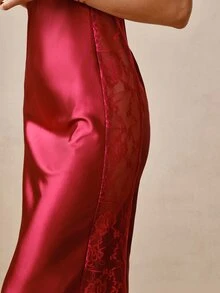 Hourtrue Women's 2 Pieces Sexy Elegant Evening Gown Pajama Set - Burgundy - View 5