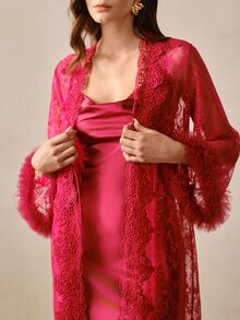 Hourtrue Women's 2 Pieces Sexy Elegant Evening Gown Pajama Set - Burgundy - View 7