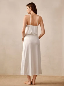 Hourtrue Conjunto de 2 piezas de camisola y bata con patchwork de encaje en contraste de color para mujer, pijama y ropa de estar en casa para primavera/verano - Blanco - Ver 3