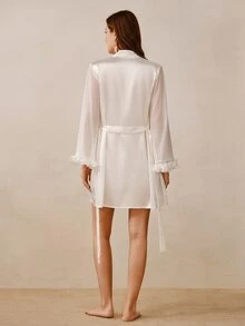 Hourtrue Sexy Lace Patchwork Pure White Dress Women Summer Flowy Elegant Nightgown Set - White - View 3
