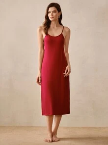 Hourtrue Women's Contrast Lace Long Sleeve Robe And Camisole Dress Elegant Pajama Set - Burgundy - View 4
