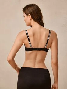 Hourtrue Women's Letter Printed Elastic Band Bra Sports - Black - View 2