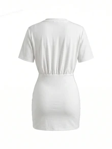 EURMUSE Woman Scuba Fabric White Dress - White - View 3