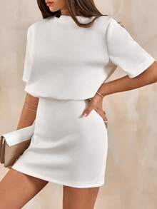 EURMUSE Woman Scuba Fabric White Dress - White - View 1