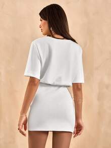 EURMUSE Woman Scuba Fabric White Dress - White - View 9