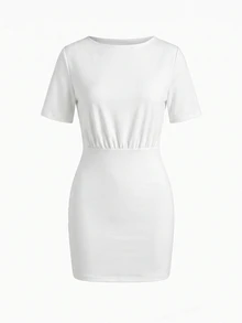 EURMUSE Woman Scuba Fabric White Dress - White - View 2