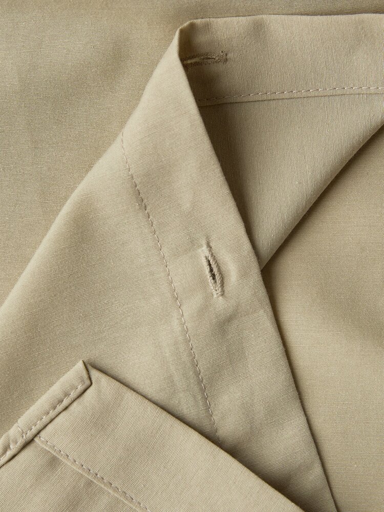 EURMUSE Cotton Solid Drop Shoulder Button Front Shirt - Beige - View 9