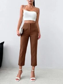 EURMUSE High Waist Cropped Suit Pants - Coklat - View 4
