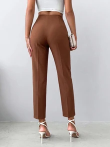 EURMUSE High Waist Cropped Suit Pants - Coklat - View 2
