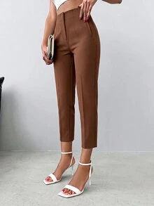 EURMUSE High Waist Cropped Suit Pants - Coklat - View 3