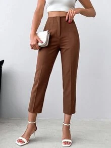 EURMUSE High Waist Cropped Suit Pants - Coklat - View 1