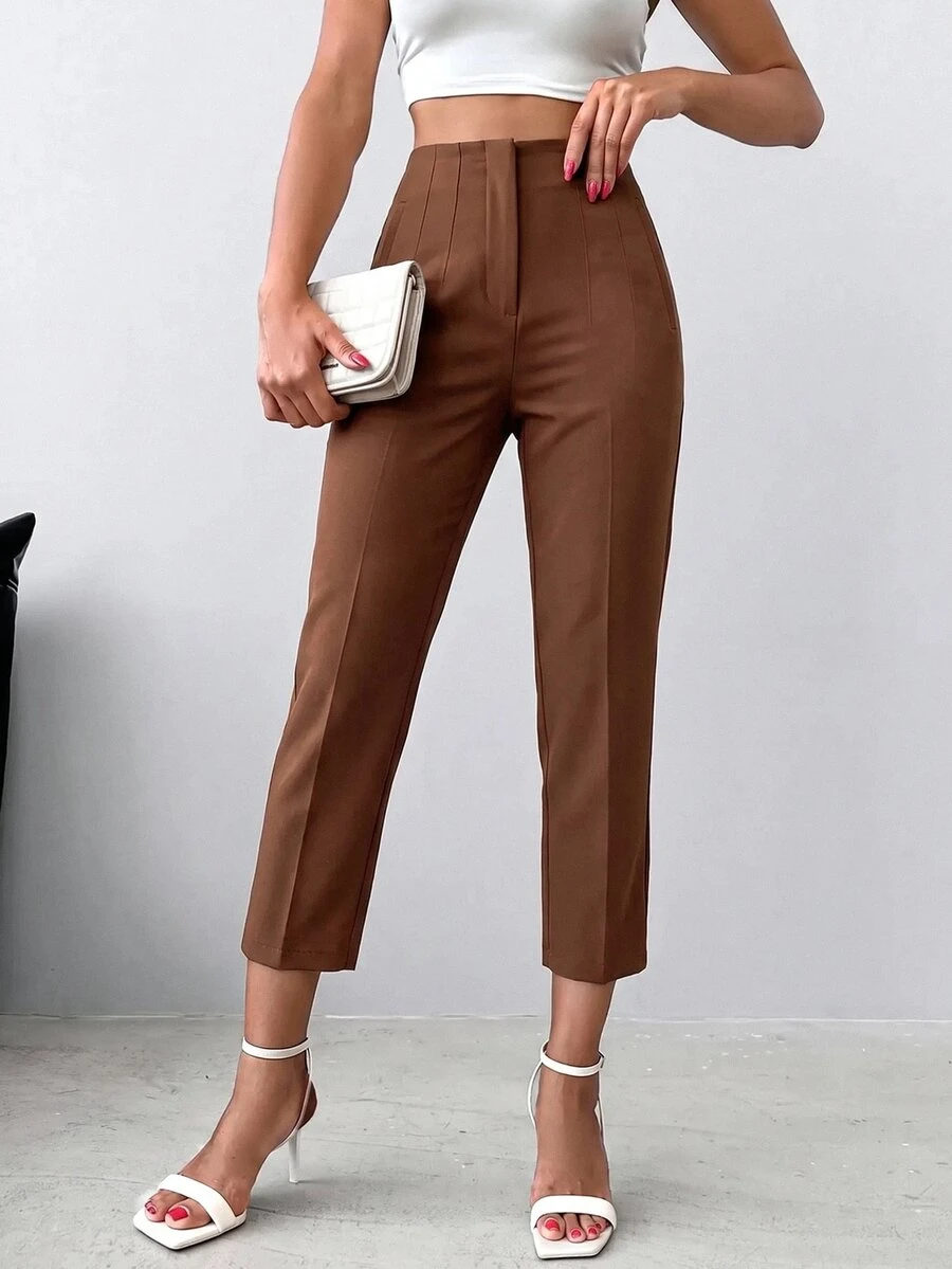 EURMUSE High Waist Cropped Suit Pants - Coklat - View 1
