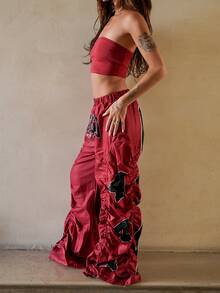 Nath Sonia Women's Summer Streetwear Ricing Athleisure Number Pattern Slim Fit Crop Tube Top And Wide Leg Joggers Red Two Pieces Outfits Elegant - Red - View 5