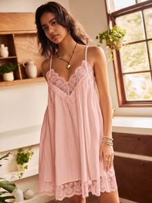 Lullawish Gaun Tidur Wanita Bohemian Katun Murni dengan Tali Bahu Tipis - Berwarna merah muda - View 6