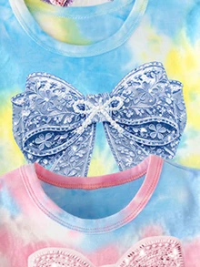1 Random Pc Girls Toddler Fashion Creative White Shiny Bow Lemon Summer Beach School Style Pattern Print Back-To-School Casual Basic Short T-Shirt - Multicolor - View 3