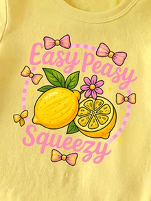 1 Random Pc Girls Toddler Fashion Creative White Shiny Bow Lemon Summer Beach School Style Pattern Print Back-To-School Casual Basic Short T-Shirt - Multicolor - View 5